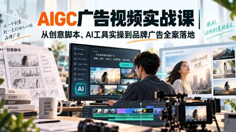 AIGC广告视频实战课｜从创意脚本、AI工具实操到品牌广告全案落地-副业淘金网
