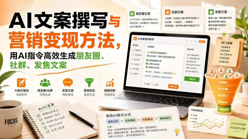 AI文案撰写与营销变现方法，用AI指令高效生成朋友圈、社群、发售文案-副业淘金网