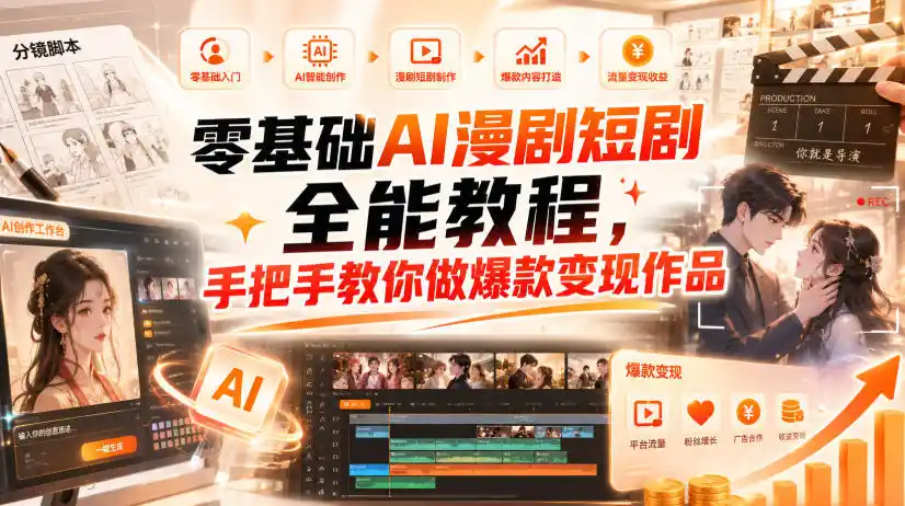 零基础AI漫剧短剧全能教程，从AI智能体搭建、文案脚本分镜、多平台AI生视频、剪映精修，覆盖全题材创作，手把手教你做爆款变现作品-副业淘金网