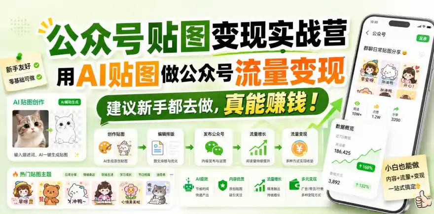 公众号贴图变现实战营，用AI贴图做公众号流量变现，建议新手都去做，真能賺钱！-副业淘金网