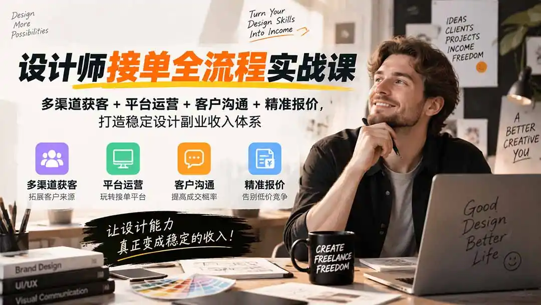 设计师接单全流程实战课-无水印｜多渠道获客+平台运营+客户沟通+精准报价，打造稳定设计副业收入体系-副业淘金网
