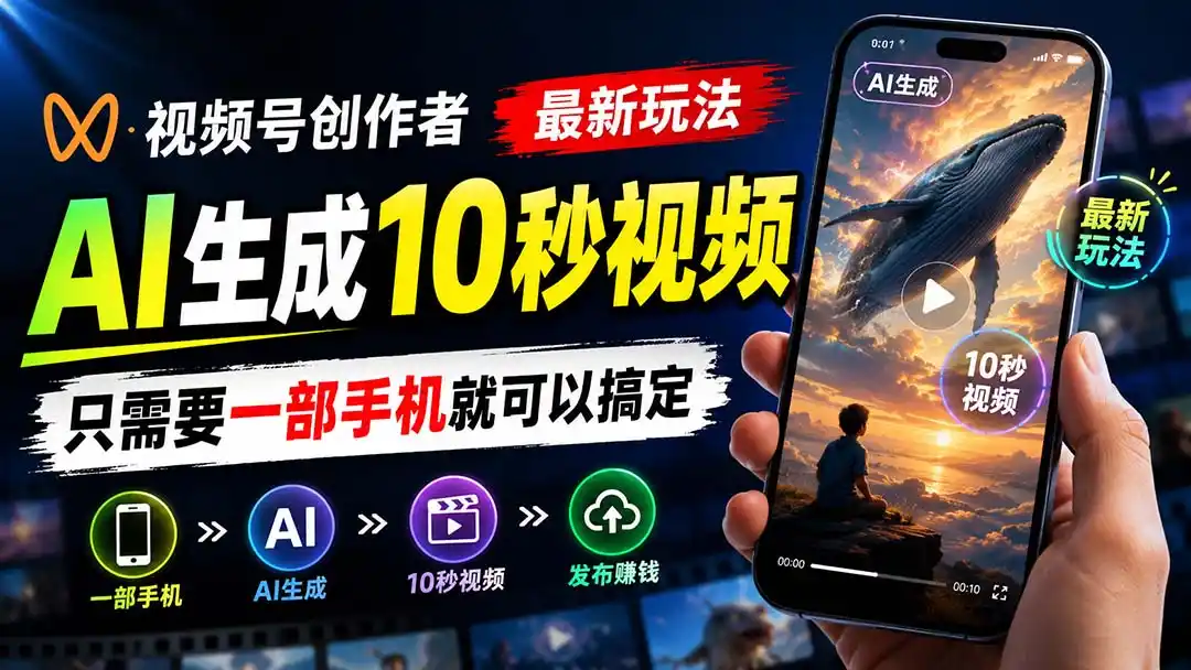 视频号创作者最新玩法，AI生成10秒视频，只需要一部手机就可以搞定-副业淘金网