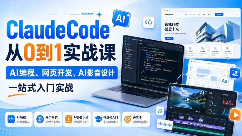 Claude Code从0到1实战课，AI编程、网页开发、AI影音设计一站式入门实战(更新)-副业淘金网
