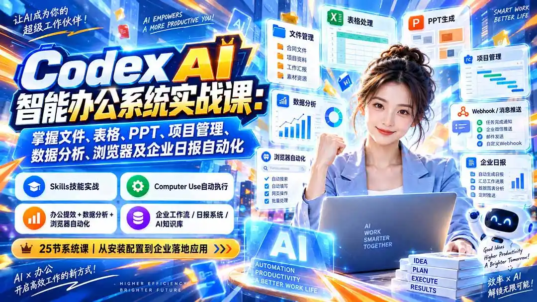 Codex AI智能办公系统实战课：掌握文件、表格、PPT、项目管理、数据分析、浏览器及企业日报自动化-副业淘金网