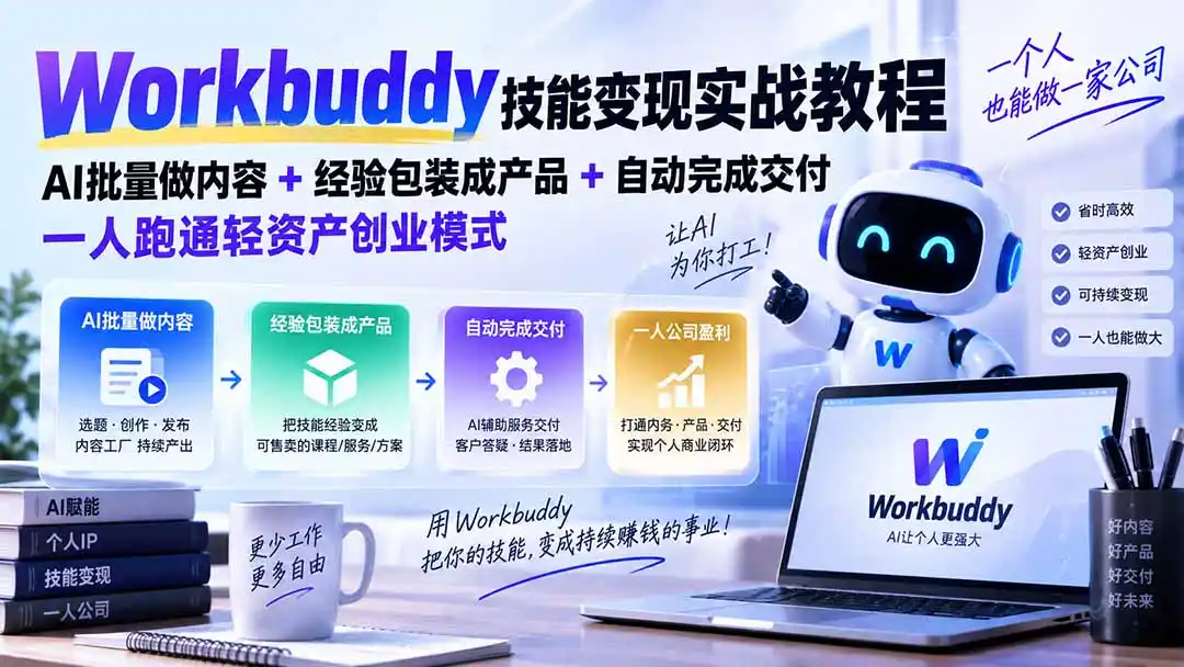 Workbuddy技能变现实战教程：AI批量做内容+经验包装成产品+自动完成交付，一人跑通轻资产创业模式-副业淘金网