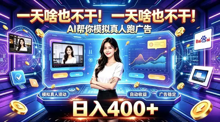 一天啥也不干！AI帮你模拟真人跑广告，稳定日入400+，实现真正被动变现【揭秘】-副业淘金网