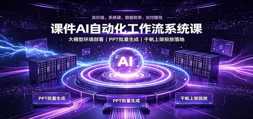 课件AI自动化工作流系统课：大模型环境部署，PPT批量生成，千帆上架投放落地-副业淘金网