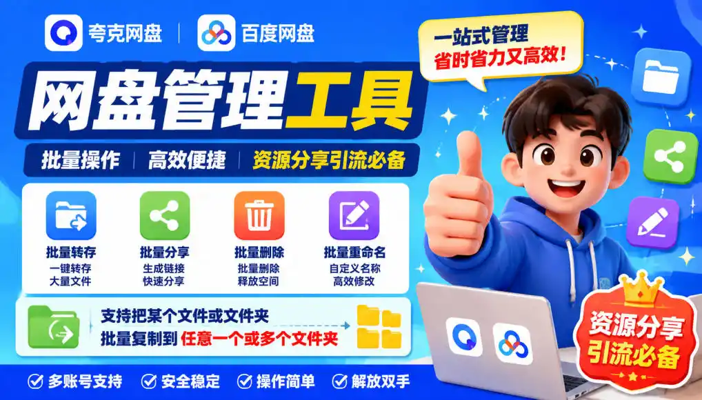 夸克网盘批量文件重命名，批量转存、批量分享、批量复制，内置AI功能-副业淘金网