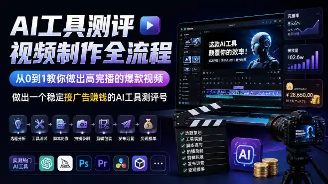 AI工具测评视频制作全流程，从0到1教你做出高完播的爆款视频，做出一个稳定接广告賺钱的AI工具测评号-副业淘金网