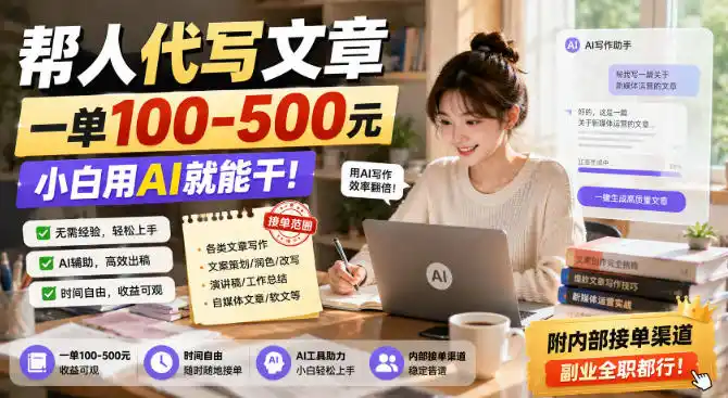 帮人代写文章，一单100-500，小白用AI就能干，附内部接单渠道，副业全职都行【揭秘】-副业淘金网