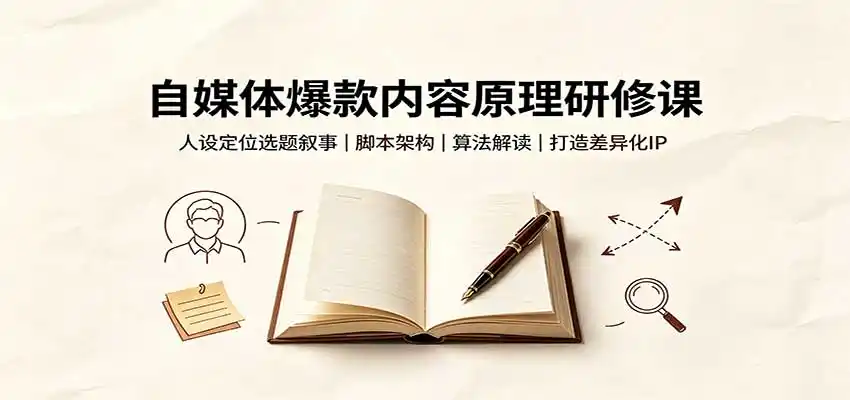 自媒体爆款内容原理研修课：人设定位选题叙事，脚本架构，算法解读打造差异化IP-副业淘金网
