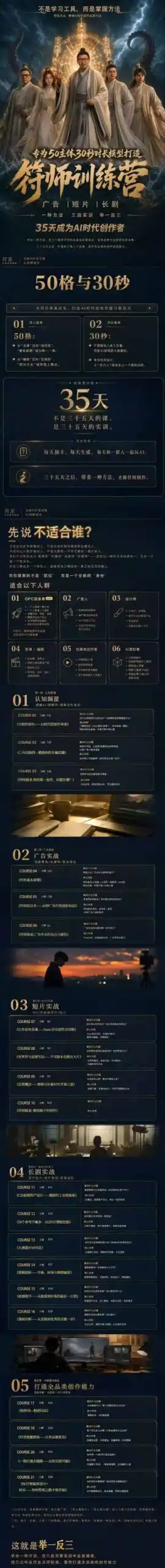多参宗符师训练营，35天成为AI时代创作者，广告|短片|长剧，一种方法，三段实训，举一反三，打通全品类的创作能力