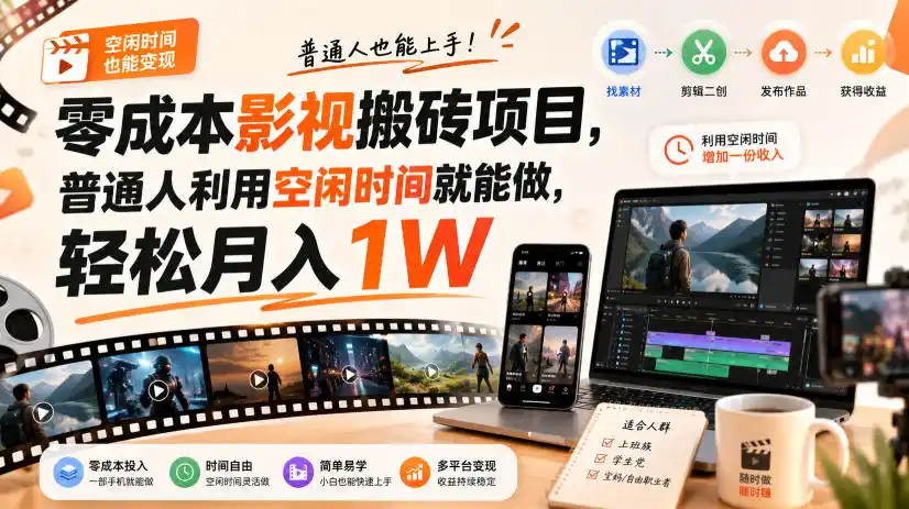 零门槛影视搬砖项目，月入万元，玩法稳定普通人可落地的长期副业！-副业淘金网