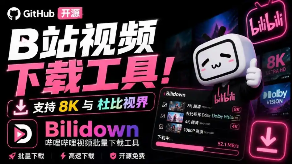 Github开源B站视频下载工具！支持8K与杜比视界的哔哩哔哩视频批量下载工具，简单易用Bilidown-副业淘金网