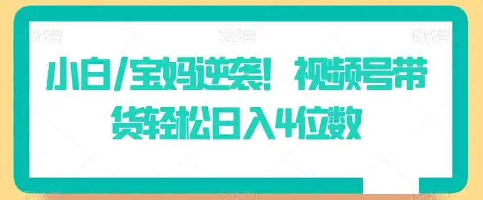 小白/宝妈逆袭！视频号带货轻松日入4位数【揭秘】-副业淘金网