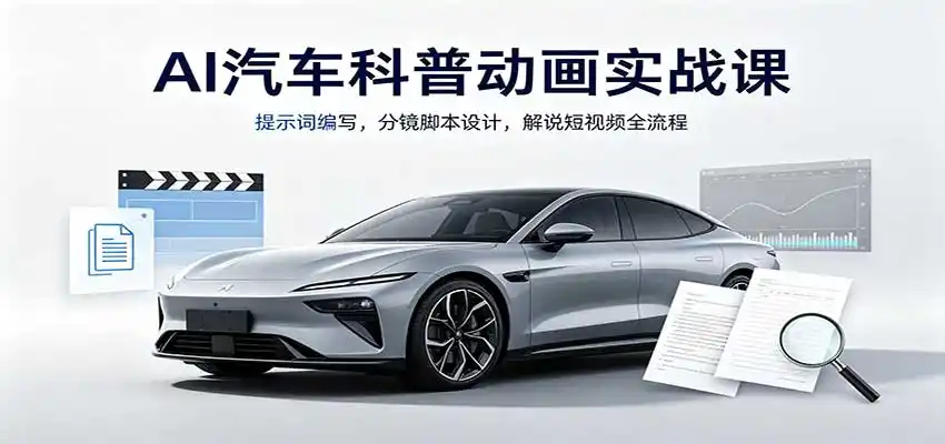 AI汽车科普动画实战课：提示词编写，分镜脚本设计，解说短视频全流程-副业淘金网