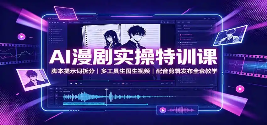 AI漫剧实操特训课：脚本提示词拆分，多工具生图生视频，配音剪辑发布全套教学-副业淘金网