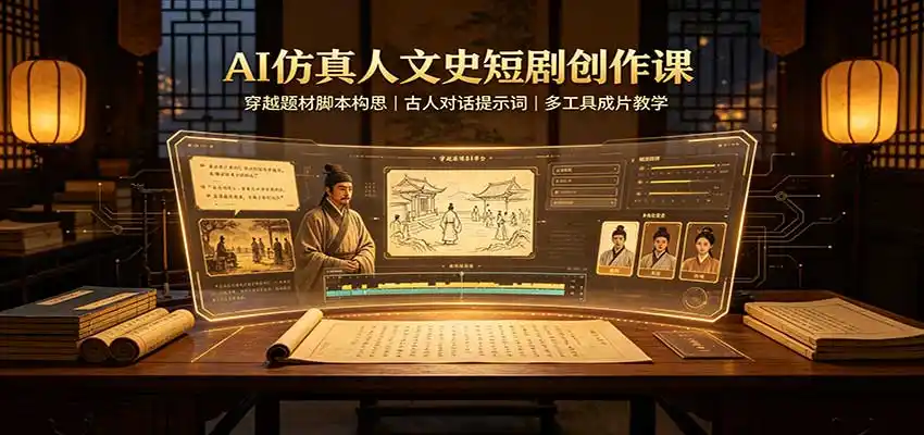 AI仿真人文史短剧创作课：穿越题材脚本构思，古人对话提示词，多工具成片教学-副业淘金网