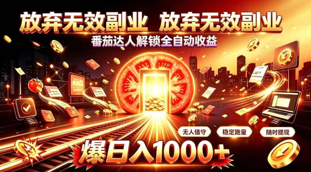 放弃无效副业，番茄达人解锁全自动收益，日入1k+，门槛最低的线上轻资产项目【揭秘】-副业淘金网