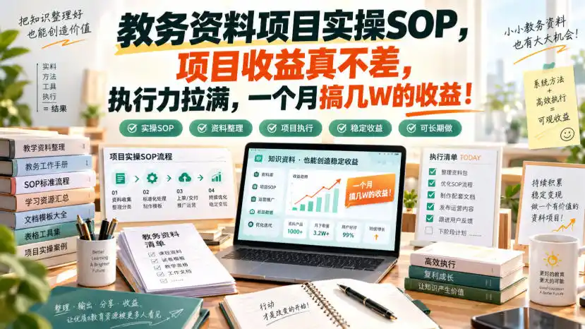 教务资料项目实操SOP，项目收益真不差，执行力拉满，一个月搞几W的收益-副业淘金网