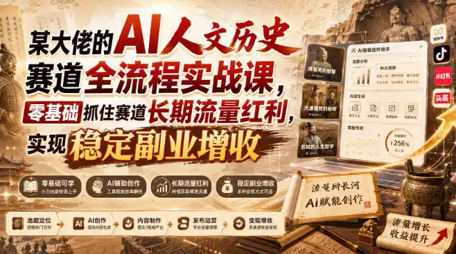 某大佬的AI人文历史赛道全流程实战课，零基础抓住赛道长期流量红利，实现稳定副业增收-副业淘金网