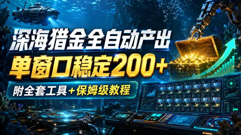 深海猎金全自动产出，单窗口稳定200+，附全套工具+保姆级教程【揭秘】-副业淘金网
