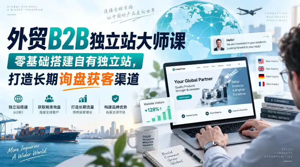 外贸B2B独立站大师课，零基础搭建自有独立站，打造长期询盘获客渠道-副业淘金网