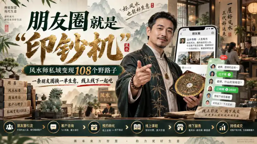 朋友圈就是“印钞机”，风水师私域变现108个野路子，一条朋友圈换一单生意，线上线下一起吃【文档】-副业淘金网