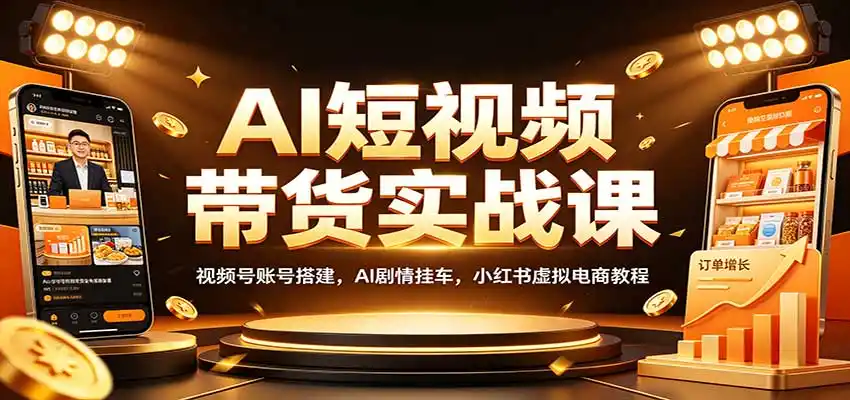 AI短视频带货实战课：视频号账号搭建，AI剧情挂车，小红书虚拟电商教程-副业淘金网