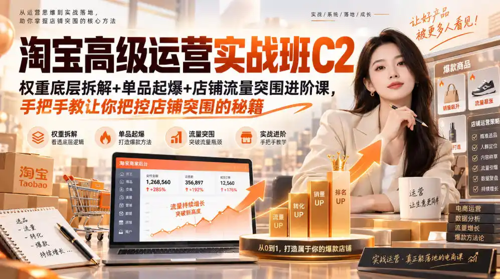 淘宝高级运营实战班C2｜权重底层拆解+单品起爆+店铺流量突围进阶课，手把手教让你把控店铺突围的秘籍-副业淘金网