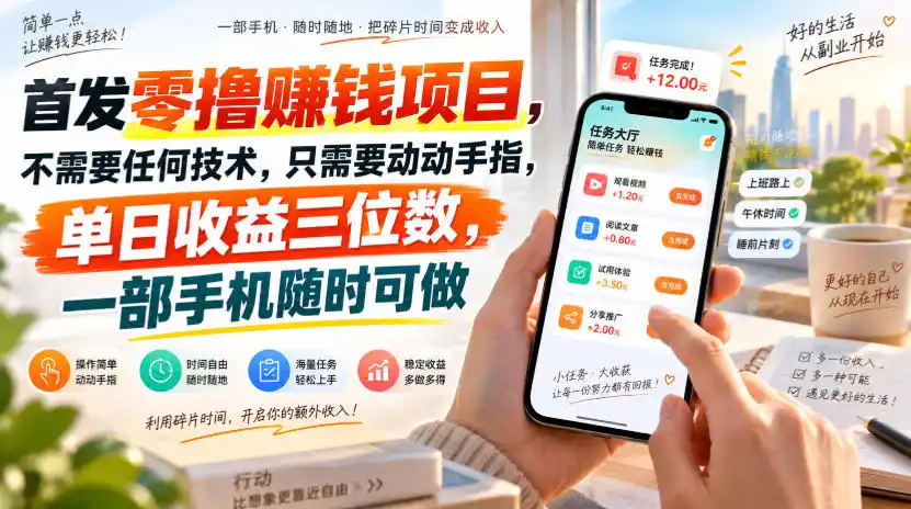 首发零撸賺钱项目，不需要任何技术，只需要动动手指，单日收益三位数，一部手机随时可做【揭秘】-副业淘金网