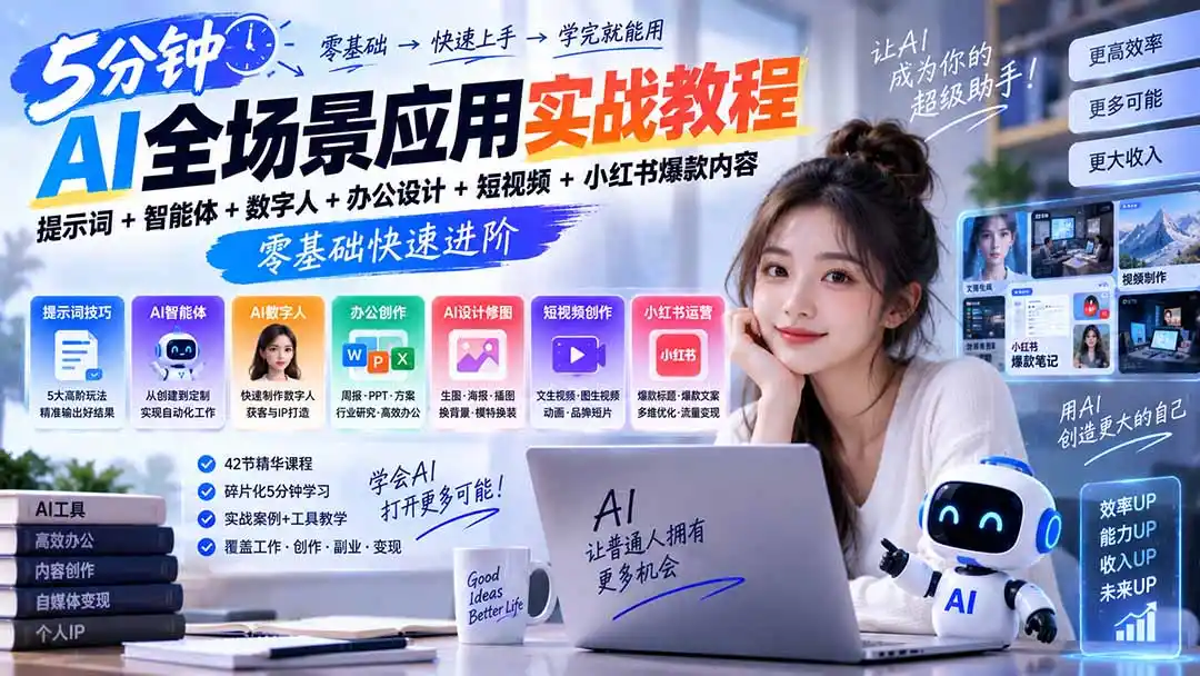 AI全场景应用实战教程｜提示词+智能体+数字人+办公设计+短视频+小红书爆款内容，零基础快速进阶-副业淘金网