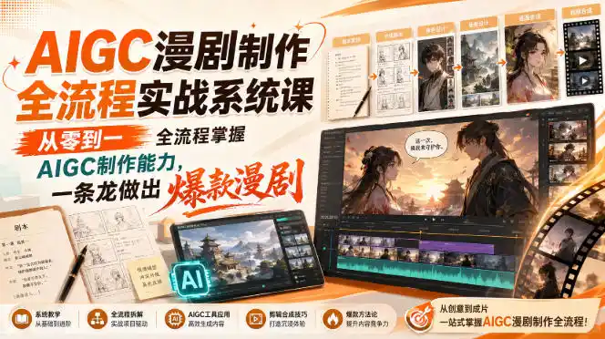 AIGC漫剧制作全流程实战系统课，从零到一全流程掌握AIGC制作能力，一条龙做出爆款漫剧-副业淘金网