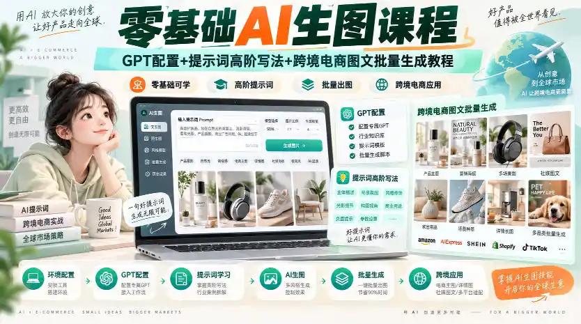 零基础AI生图课程，GPT配置+提示词高阶写法+跨境电商图文批量生成教程-副业淘金网
