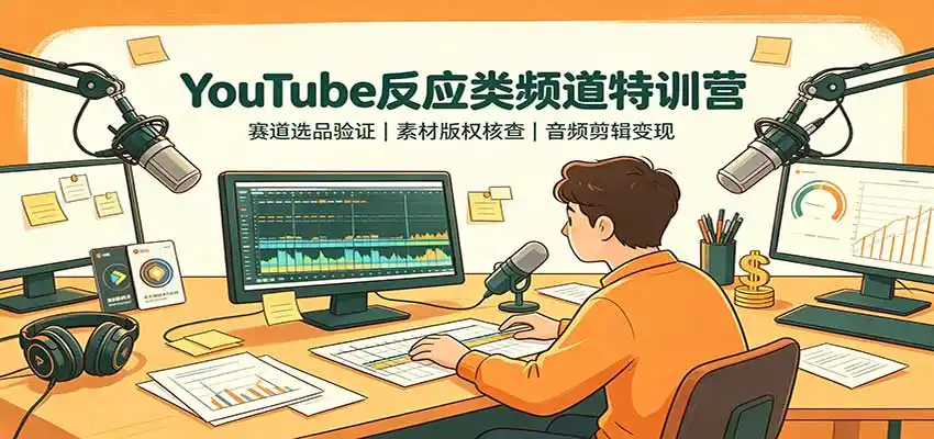 YouTube反应类频道特训营：赛道选品验证，素材版权核查，音频剪辑变现-副业淘金网