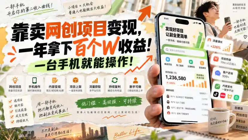 网创小程序虚拟资料变现,一年拿下百万收益,一部手机就可以做,0成本变现副业!-副业淘金网