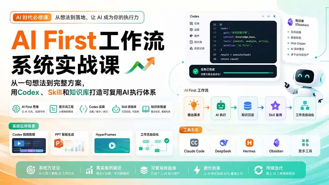 AI First工作流系统实战课：从一句想法到完整方案，用Codex、Skill和知识库打造可复用AI执行体系-副业淘金网