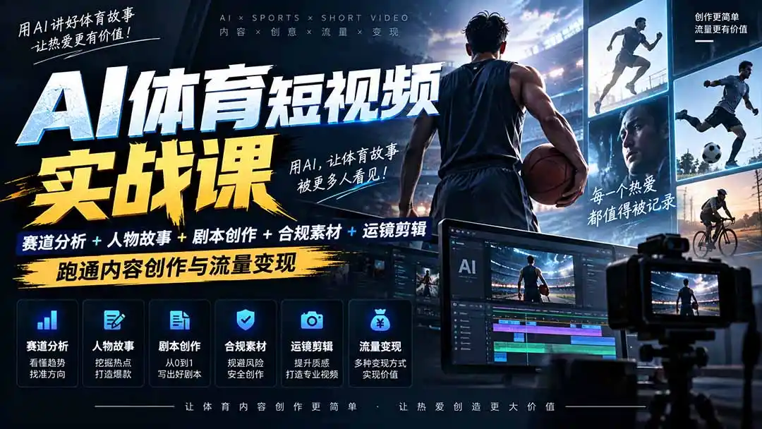 AI体育短视频赛道顶级玩法｜赛道分析+人物故事+剧本创作+版权处理+运镜剪辑，跑通流量变现-日赚1K+-副业淘金网