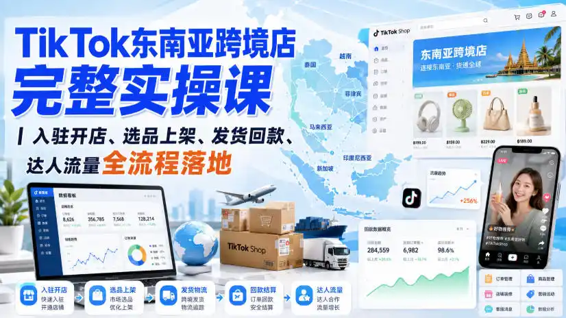 TikTok东南亚跨境店完整实操课|入驻开店、选品上架、发货回款、达人流量全流程落地-副业淘金网