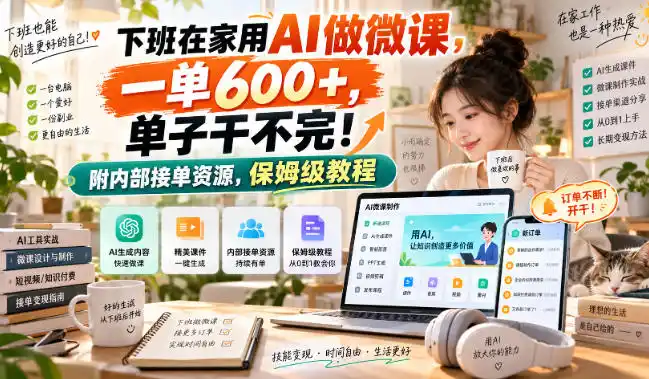下班在家用AI做微课，一单600+，单子干不完！附内部接单资源，保姆级教程【揭秘】-副业淘金网