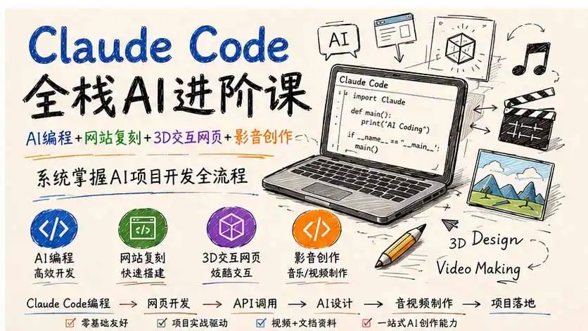 Claude Code全栈AI进阶课-更新；AI编程+网站复刻+3D交互网页+影音创作，系统掌握AI项目开发全流程-副业淘金网
