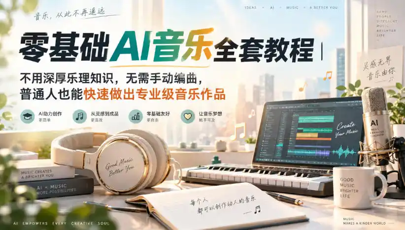 零基础AI音乐全套教程｜不用深厚乐理知识，无需手动编曲，普通人也能快速做出专业级音乐作品-副业淘金网