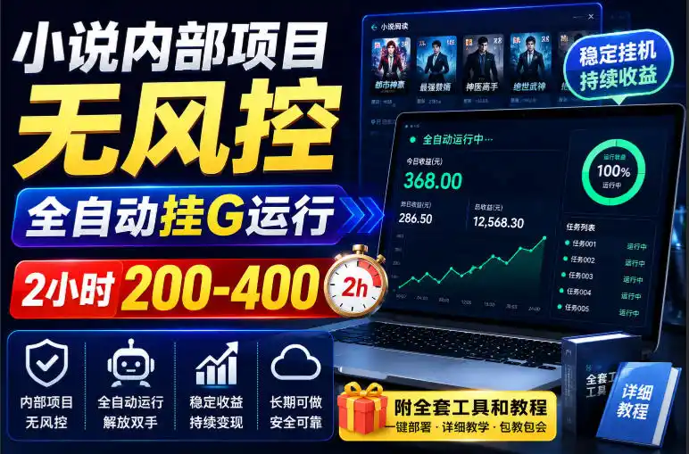 小说内部项目无风控，全自动挂G运行，2小时200-400，附全套工具和教程【揭秘】-副业淘金网
