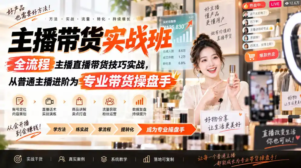 主播带货实战班ZB，全流程主播直播带货技巧实战，从普通主播进阶为专业带货操盘手-副业淘金网