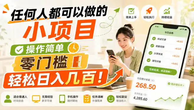任何人都可以做的小项目：操作简单，零门槛轻松日入几百！【揭秘】-副业淘金网