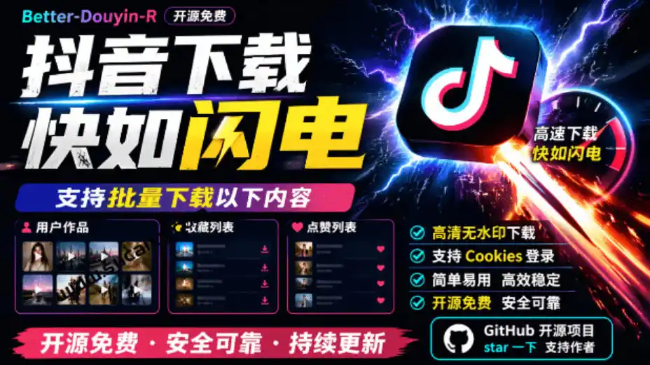 超级好用！抖音视频下载神器，支持批量下载用户作品收藏列表和点赞列表，开源完全免费Better-douyin-R-副业淘金网