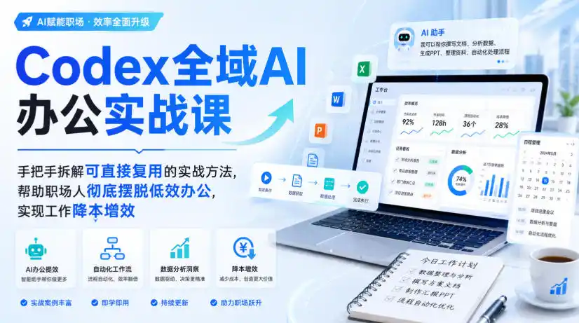 Codex全域AI办公实战课,手把手拆解可直接复用的实战方法,帮助职场人彻底摆脱低效办公,实现工作降本增效-副业淘金网