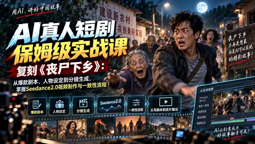 AI真人短剧保姆级实战课，复刻《丧尸下乡》：从爆款剧本、人物设定到分镜生成，掌握Seedance2.0视频制作与一致性流程-副业淘金网
