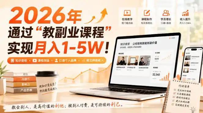 2026年通过“教副业课程”实现月入1-5W！毫无保留的全部教给你，长期稳定【揭秘】-副业淘金网