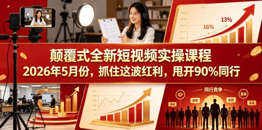 颠覆式全新短视频实操课程，抓住这波红利，甩开90%同行(更新2026年9月份)-副业淘金网